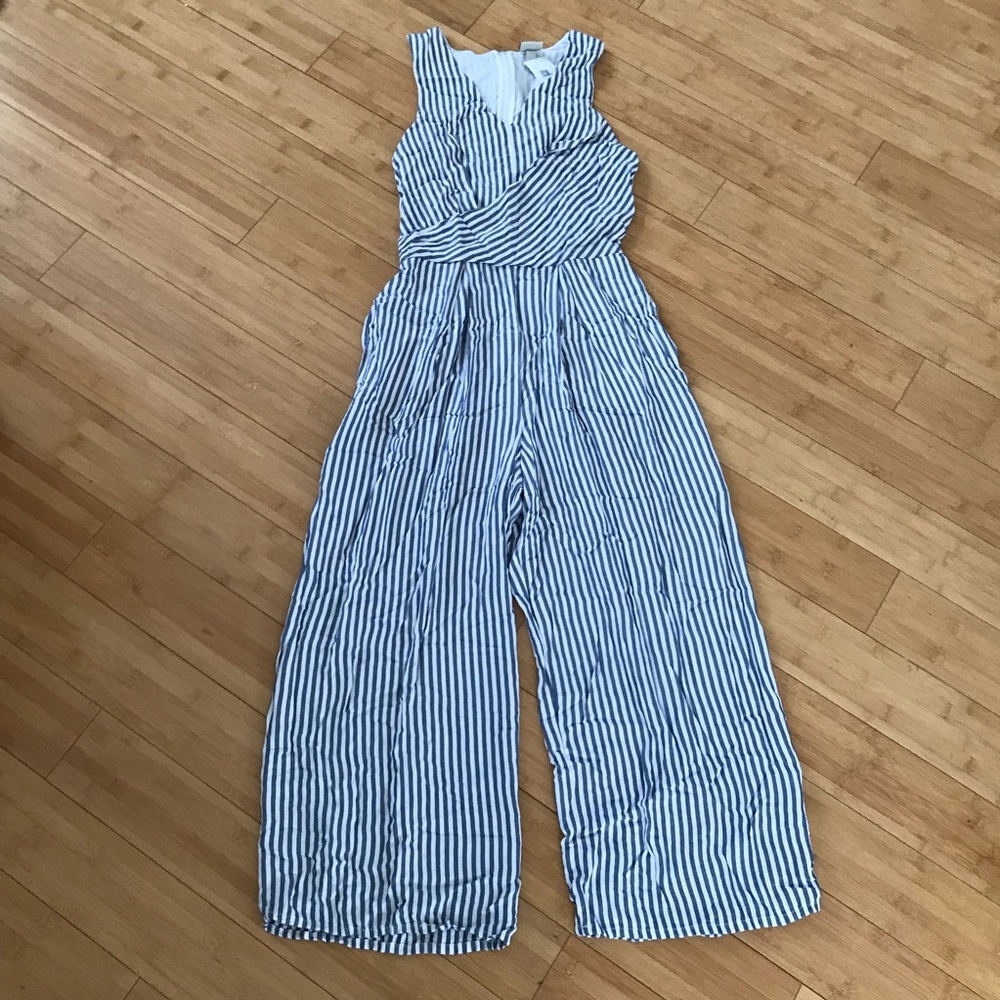 Navy + White Striped Jumpsuit, Size XS